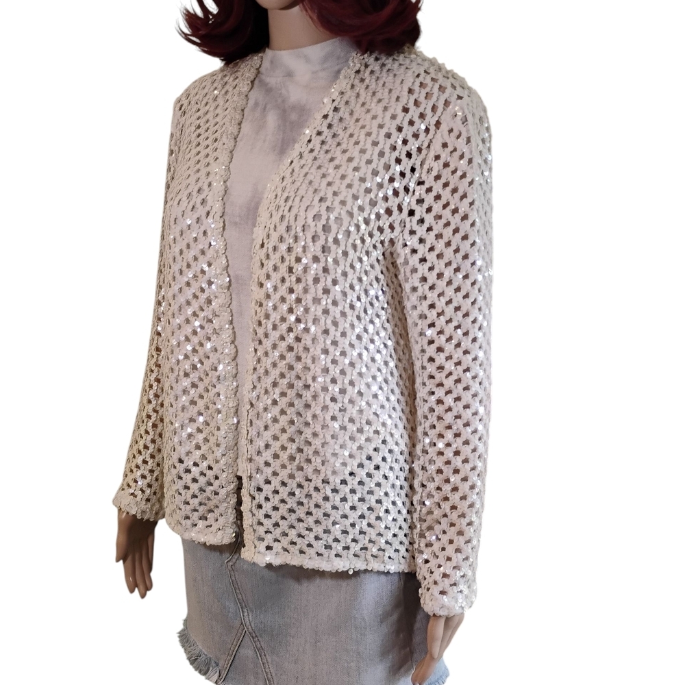 Vintage 60's Three Flaggs Sequined Crocheted Sweater - Size 10